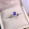 Cluster Rings 925 Pure Silver Chinese Style Natural Tanzanite Women's Fresh Elegant Flower Oval Adjustable Gem Ring Fine Jewelry Support