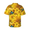 Мужские повседневные рубашки подсолнечные бабочки мужская гавайская пуговица с коротким рукавом на пляже тропический цветочный