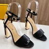 Metal heel sandals serpentine Leather Printing women shoes summer footwear 9.5cm high heeled factory shoe Narrow Band open toe designer sandal 35-42 with box