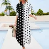 Vestidos casuais retrotwo Tone Dress Black and White Spotted Wear Wear Sexy V Neck Kawaii Chiffon Slave Longa Roupas 6xl