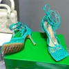 Designer High Heel Slippers Leather Rhinestone Mesh Sandal Sparkle Stretch Ladies Party Wedding Shoes Sandals