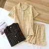 Men's Sleepwear Simple Houndstooth Plaid Couples Shorts Pajamas Sets Men Women Summer Short-sleeve Cotton Pyjama Homewear