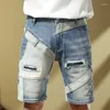 Men's Jeans Streetwear Mens Denim Shorts 2023 Summer Vintage Spliced Slim Fit Knee Length Ripped Cargo Casual Straight Male