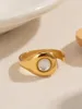 Anéis de casamento aço inoxidável embutido Opal Ring 18K Gold Pvd banhado a água lisa e impermeável charme de moda feminina vintage jóias