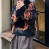 女性のセーター女性ファッションフラワープリントビンテージセーター秋の長袖O首ソフトモヘアニットプルオーバートップトップルーズカジュアル厚