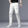 Men's Jeans Spring Summer White Hot Drill Ripped Cowboy Korean Style Streetwear Men Washed Luxury Holes Slim Hiphop Stylish Jeans Trousers J230814