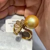 Cluster Rings 12.2MM Natural Gold Pearl Ring Genuine Luxury Jewelry 18K Yellow With Diamond Fine Women South Sea