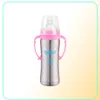 Nouveau biberon pour bébé en acier inoxydable Thermos bouteille poignée Antiflatulence mamelon paille 3in1 Milk262O6927344