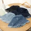 Basker sommarkvinnor denim hink hatt vintage tvättad diskette mössa bred grim fällbar fiskare hattar utomhus strand sol för flicka