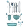 Dinnerware Sets 44PCS Set Modern Of Wheat Straw Tableware Bowls Cups Plates Portable Knives Forks Spoons Chopsticks Household