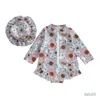 Kledingsets Kinderen Meisjes Rash Guard Badpak Body Bloemenprint Rits Lange mouw Zonbescherming Badpak met pet