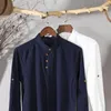 Camicie casual maschile 2023 uomini Spring Autumn Fashion Giappone in stile vintage in stile Linen Collar Slim Fit Design semplice a petto singolo