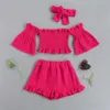 Set di abbigliamento Moda estiva Kid Neonate Set di vestiti Manica corta Spalle Crop Top Pantaloncini Set di abiti per fascia