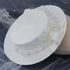 Headpieces Wedding Hats White Bow Knot Pearls Pärled Vintage Hat Charming Accessories Brides Fascinator Sinamay