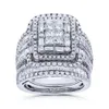 Bandringen Vintage vrouwelijke witte kristallen stenen ring klassieke zilveren kleur bruiloft voor vrouwen charm bruid square grote verlovingsset 230814