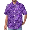 Mäns avslappnade skjortor vintage paisley strandskjorta lila glitter tryck hawaiian män estetiska blusar kort ärm grafiska toppar stor storlek
