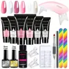 Poly nagel extente gelset, polygel nagelkit met 6 kleuren poly nagel gel polygel extension gel polish set met 6W mini nageldroger diy manicure set nail art quick build