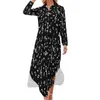 Casual jurken witte muzieknoten jurk noot waardige printstraatstijl sexy v nek vintage chiffon lange mouwvestido