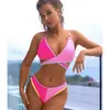 Women's Swimwear 2 Piece Color Block Wrap Bikini Set Spaghetti Strap Back Swimsuit