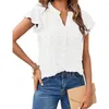 Blouses pour femmes Top Top chic V-Neck Ruffle Tops élégant jacquard à manches courtes à manches