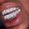 Özel Yapım Hip Hop Takı Grillz Üst veya Alt Görünür 925 STERLING Gümüş Diş Ağız Tam Buzlu VVS Moissanite Grillz