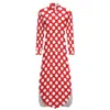 Casual Dresses White and Red Polka Dot Chiffon Dress Vintage Spot Print Woman Long Sleeve Street Wear V Neck Overdized