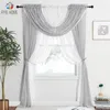 Rideau Ryb Home 6pcs Rideaux transparents Ensemble avec 4 panneaux attachés (55 "x 84" chacun) et 2 perles de cascade cantonnières voile élégant