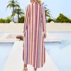 Casual Dresses Retro Striped Chiffon Dress Colorful Print Beach Street Style Woman Sexy Pattern Clothes Big Size