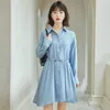 Casual Dresses Chiffon Women 2023 Solid Vintage Lace Long Sleeve Spring Fall Pleated Dress Clothing Turn-down Collar YCMYUNYAN