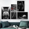 キャンバスペインティングバスケットボールプレーヤースニーカー黒と白のポスターウォールアート写真リビングルームスポーツボーイズベッドルーム装飾なしフレームWO6