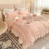 Set di biancheria da letto in pizzo rosa set di protezioni king size cappapipiumino di lusso di lusso da letto lettiere da letto da letto di cotone tessile