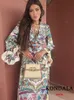 Robes décontractées de base kondala vintage fleur imprimé V cou de coude lâche robe longue femme de pétale à manches de mode robe de mode boho vestidos élégants 230814