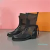 2023-Women Designer Metropolis Flat Ranger Butes łączy gładką skórę cielęcką i płótno Martin Kid-Calfskin Woman Winter Sneakers