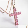 Colliers pendents Diamond Stone Cross Pendants Collier Bijoux Platinum Hommes Femmes Amourre Couple Couple Religieux Drop Livraison Dhol2