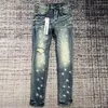 Designer roxo empilhado para homens homens rasgados em direto lágrimas de jeans de jeans lavados Long Long Black Biker Gray Paint947