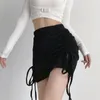 Rokken zomers street stijl solide kleur dubbele drawstring geplooide split rok dames casual all-match slanke heup vrouwen