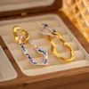 Hoopörhängen Vintage Double Twist Hoops smycken 18K mässing Guldpläterad klassisk blå och vit porslin korn droppe örhänge