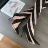 Mugler 100 mm tweekleurige jersey mesh sok dij laarzen trekken aan elastische punt-slagen stiletto hakken gebreide over-knie-high laars dames luxe designer schoenen fabrieksschoenen schoeisel schoenen