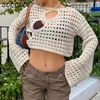 Women's Sweaters Y2K Hollow Out Cropped Knit Smock Top Women Vintage Loose Distressed Crochet Pullovers Crop Tops Fairy Grunge Sweater Coverup 230814