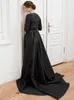 Preto cetim elegante uma linha de festa vestidos de festa profunda v pesco