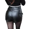 Women's Shorts Sexy Women Faux Leather High Rise Waist Micro Mini With Lace-up Open Exotic Culb Wear PU Short Pants