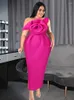 Plus Size Dresses Fuchsia Bodycon Dress 3XL 4XL Cold Shoulder Formal Evening Cocktail Event Party Gowns Flower Sheath Outfits For Ladies
