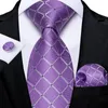 Bow Ties Classic Plaid Purple Silk for Men Polyester formeel bedrijf 8 cm Jacquard Neck Tie zakdoek manchetknopen Accessoires Geschenk