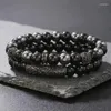 Bracelets de liaison 8 mm Black Grosted Stone Micro Bracelet Zircon Stretch Natural Stretch