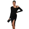 2023 Women's Dress Split Off Shoulder Autumn Winter Wrap Hip Long Sleeve Fashion Dress