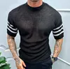 2023 heren t shirts mode patchwork korte mouw gebreide tops casual bemanning nek pullover tee mannen kleding shirt streetwear