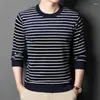 Herrenpullover Männer lässig gestreift Pullover Marine Blue White Red Ripple Manschette Strickwege Männlich gemütliches Pull Top Round Collar Long Jersey 2023