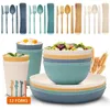 Dinnerware Sets 44PCS Set Modern Of Wheat Straw Tableware Bowls Cups Plates Portable Knives Forks Spoons Chopsticks Household