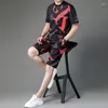 Erkek Trailtsits 2023 Yaz Marka Menswear Set Spor Giyim Nefes Alabilir Ter Emici Kısa Kollu Sokak Şortu 2PK Moda