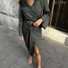 Jupes armée verte jupe nouée Femmes élégantes High-Waist Split Midi Chic Lady Vêtements féminins 2023 Printemps Summer